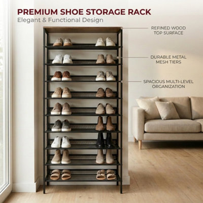 Rustic Industrial 10 Tier Shoe Rack - Shoe Storage