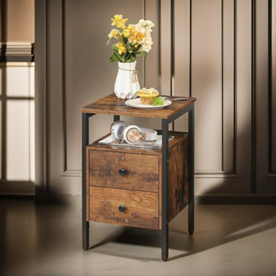 B&Q -  Bedside Nightstand Table With 2 Drawers