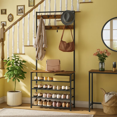 Rackhams Coat Rack Stand With 5 Tier Shoe Bench - Image 5