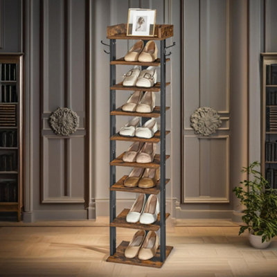 B&Q -  9 Tier Tall Shoe Rack Narrow Brown