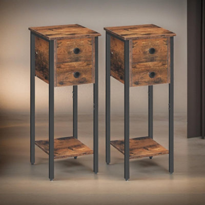 Rackhams Brown Set Of 2 Double Drawer Bedside Tables - Image 4