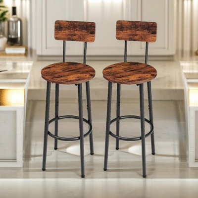 Rackhams Brown/Black Set Of 2 Bar Stools With Backrest - Image 4