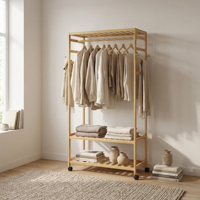 Bmbo Bamboo Clothes Rack Portable Open Wardrobe With Shoe Storage