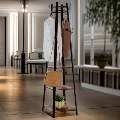 Rafaelo Mobilia Industrial Coat Stand - Brown - 2 Shelves - Image 4
