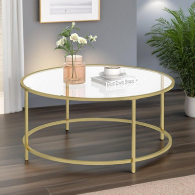 B&Q -  Industrial Tempered Glass Round Coffee Table Gold