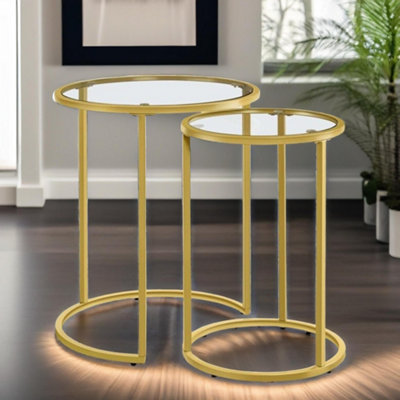 Rackhams Gold Set Of 2 Round Nesting Tables With Tempered Glass - Image 3
