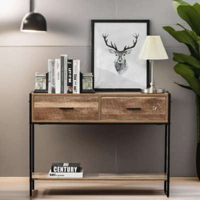Rafaelo Mobilia Grain Industrial Console Table With 2 Drawers - Image 3