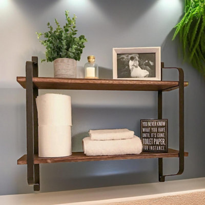Rafaelo Mobilia Industrial 2 Tier Wooden Floating Shelf Brown/Black