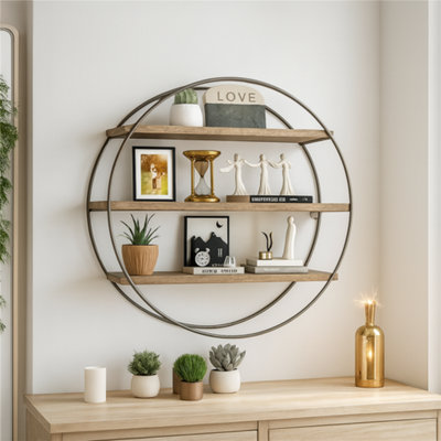 Rafaelo Mobilia Industrial Wooden 3 Tier Round Floating Shelf from B&Q