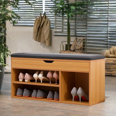 Rafaelo Mobilia Wooden Shoe Storage Bench With Cushioned Seat 90Cm from B&Q