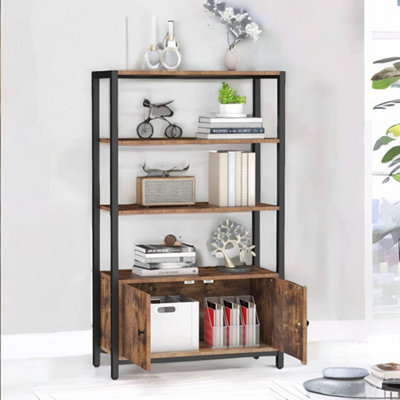 Rafaelo Mobilia Industrial Bookcase With 3 Shelves & Cupboard Brown/Black