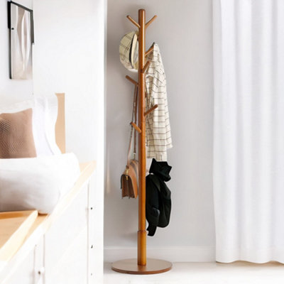 B&Q -  Adjustable Wooden 8 Hook Coat Stand With Round Base