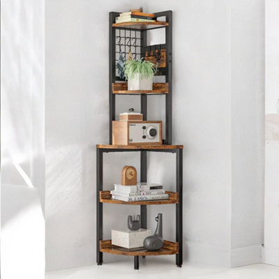 Rafaelo Mobilia Industrial 5 Tier Corner Shelf Rustic Brown Metal/Iron - Image 3
