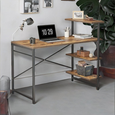 Rafaelo Mobilia Unisex Brown Industrial Tier Writing Desk With Steel Frame In Size 4 - Image 4