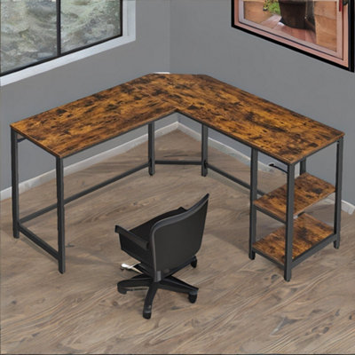 B&Q -  Industrial Rustic L-Shaped Writing Desk With Steel Frame