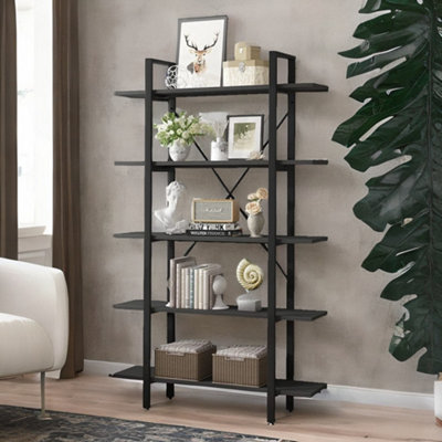 Rafaelo Mobilia Industrial 5 Tier Bookcase Black