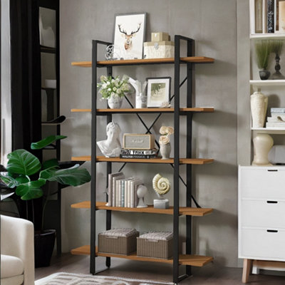 Rackhams Brown Industrial 5 Tier Rustic Bookcase - Image 3