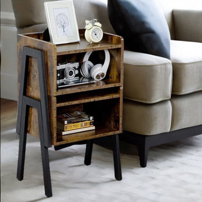 Rackhams Brown/Black Set Of 2 Rustic Stackable Bedside Tables - Image 4