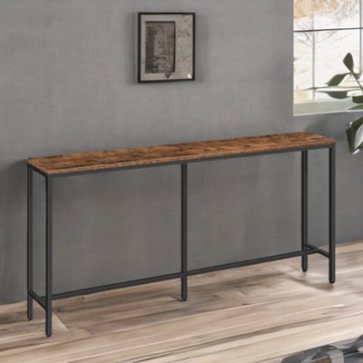 Rafaelo Mobilia 180CM Console Table - Narrow Slim Hallway Entryway Table - Brown Engineered Wood & Metal - Image 4