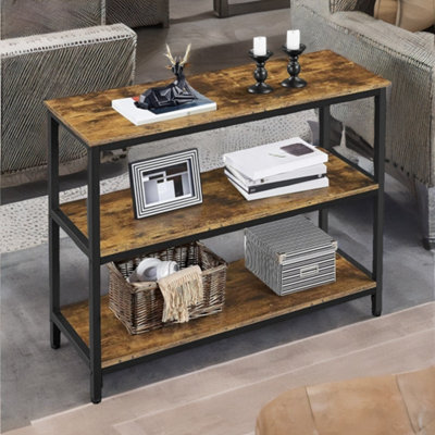 Rackhams Brown 3 Tier Console Table For Hallway Rustic - Image 4
