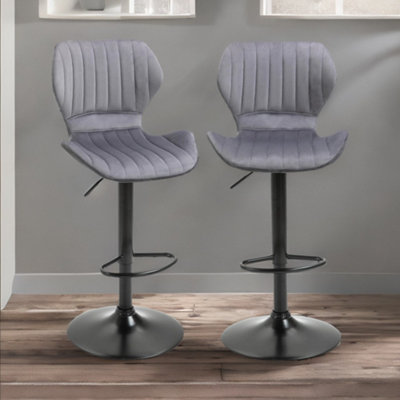 Rafaelo Mobilia Grey Retro Velvet Bar Stools Set Of 2 With Adjustable Height & Swivel from B&Q