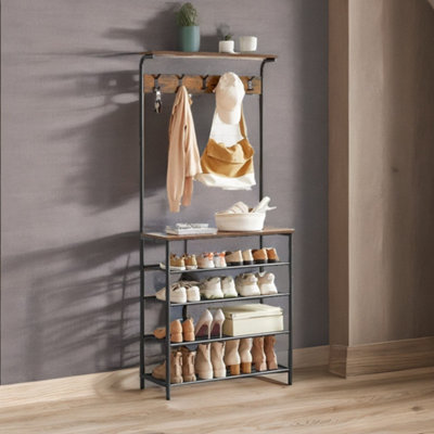B&Q -  Industrial Rustic Hallway Tree Coat Stand With 5 Tier Shoe Rack