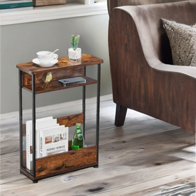Rafaelo Mobilia Industrial Rustic 3 Tier Side Table With Magazine Rack Black