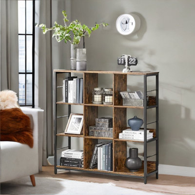 Rackhams Brown/Black 3 Tier Cube Storage Shelf With 9 Compartments Industrial Rustic - Image 4
