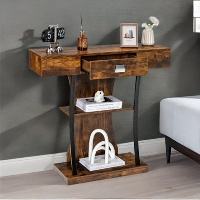 Rafaelo Mobilia Industrial T Shaped Narrow Console Table With Drawer from B&Q