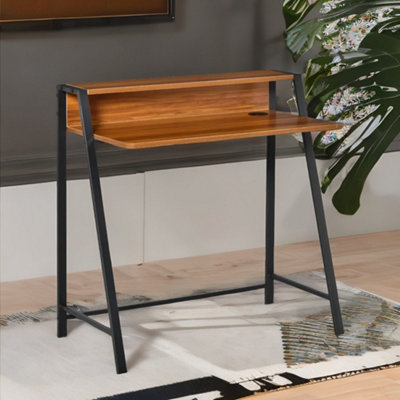 B&Q -  84Cm Walnut Wide Computer Desk With Metal Frame