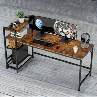 Rafaelo Mobilia Unisex Dark Brown Industrial Tier Writing Desk 160Cm Wide In Size 4 - Image 4