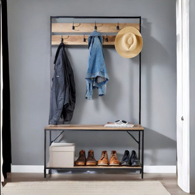 Rafaelo Mobilia Industrial Coat Rack Stand With 2 Shelves & 7 Hooks from B&Q