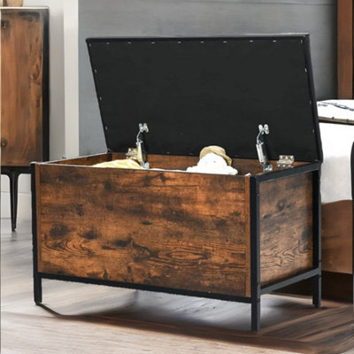 Rafaelo Mobilia Industrial Brown Shoe Storage Bench - Cushioned Seat & Hidden Storage - Wood/Steel - Image 4