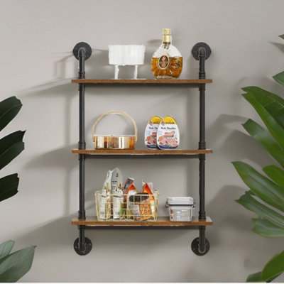 Rafaelo Mobilia Industrial Pipe Wall-Mounted 3 Tier Floating Shelves from B&Q