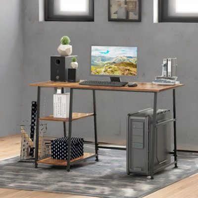 Rafaelo Mobilia Black/Brown/Light Industrial Rustic Writing Desk With 2 Shelves - Image 4