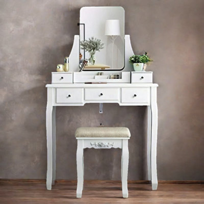Rafaelo Mobilia 5 Drawer White Dressing Table With Mirror And Stool from B&Q