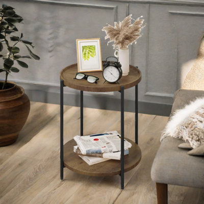 Rafaelo Mobilia Brown Industrial 2 Tier Round Coffee Table Rustic - Image 4