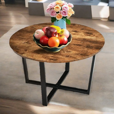 Rafaelo Mobilia Brown Industrial 80Cm Round Coffee Table Rustic - Image 4