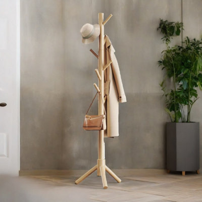 Pirlo Plush Wooden Coat Stand Stand With 8 Hooks Natural Brown
