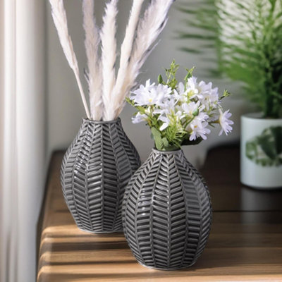 Pirlo Plush Set Of 2 Grey Leaf Ceramic Vase from B&Q