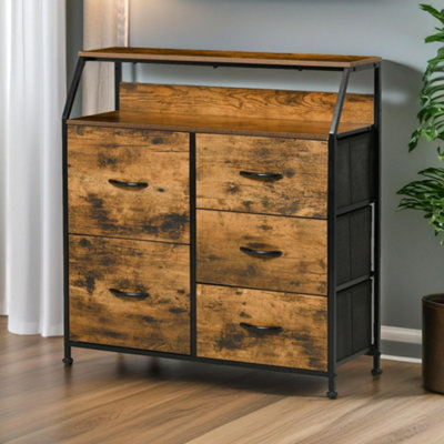 Pirlo Plush Industrial Rustic Brown Chest With 5 Fabric Drawers from B&Q