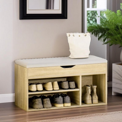 Pirlo Plush Industrial Shoe Storage Bench With Cushion Seat Oak from B&Q