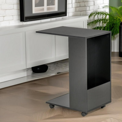 B&Q -  Industrial Black C Shaped Side Table With Storage & Wheels