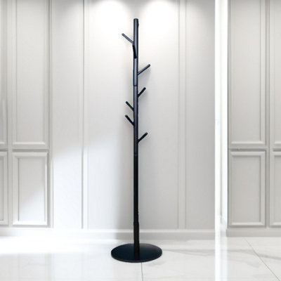 Pirlo Plush Wooden Coat Stand With 8 Hooks Black With Round Base from B&Q