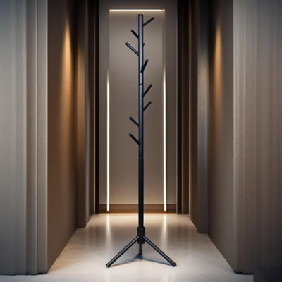 Pirlo Plush Wooden Adjustable Coat Stand With 8 Hooks Black from B&Q