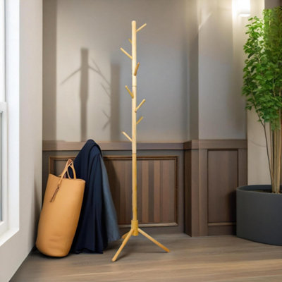 Pirlo Plush Wooden Adjustable Coat Stand With 8 Hooks Brown
