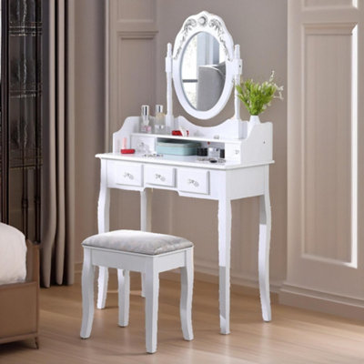 Pirlo Plush 5 Drawer Dressing Table With Mirror And Stool White