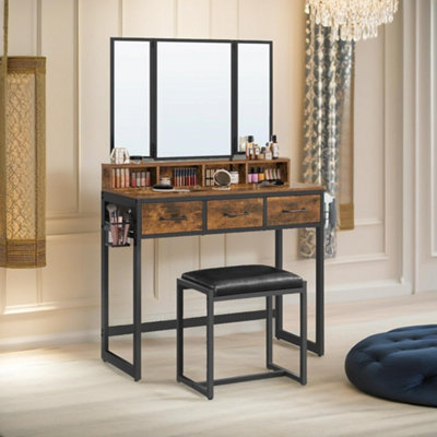Pirlo Plush 3 Drawer Dressing Table With Mirror And Stool Rustic Brown from B&Q