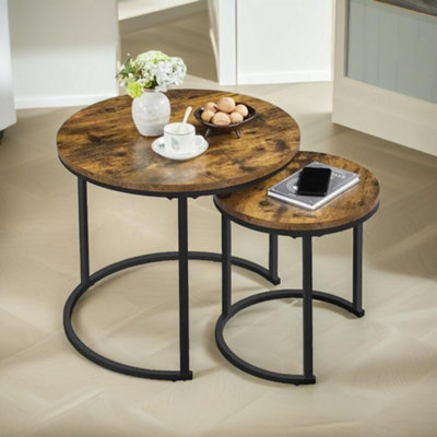 Rafaelo Mobilia Brown Set Of 2 Round Nesting Tables Rustic - Image 3