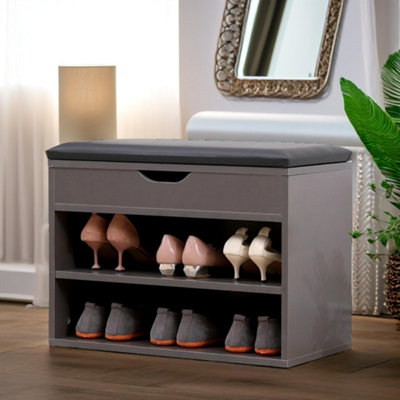 Pirlo Plush Grey Shoe Storage Bench Furniture 60Cm